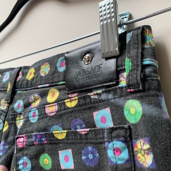 (SOLD) Versace Jeans Couture Black with Multicolour Vinyl Print Jeans 90s - Picture 3 of 6